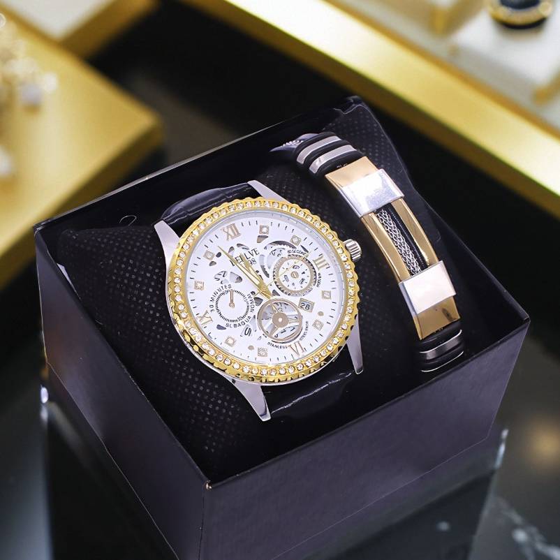 Conjunto de relógios de casal quartzo com pulseira em aço inoxidável_voghion.com