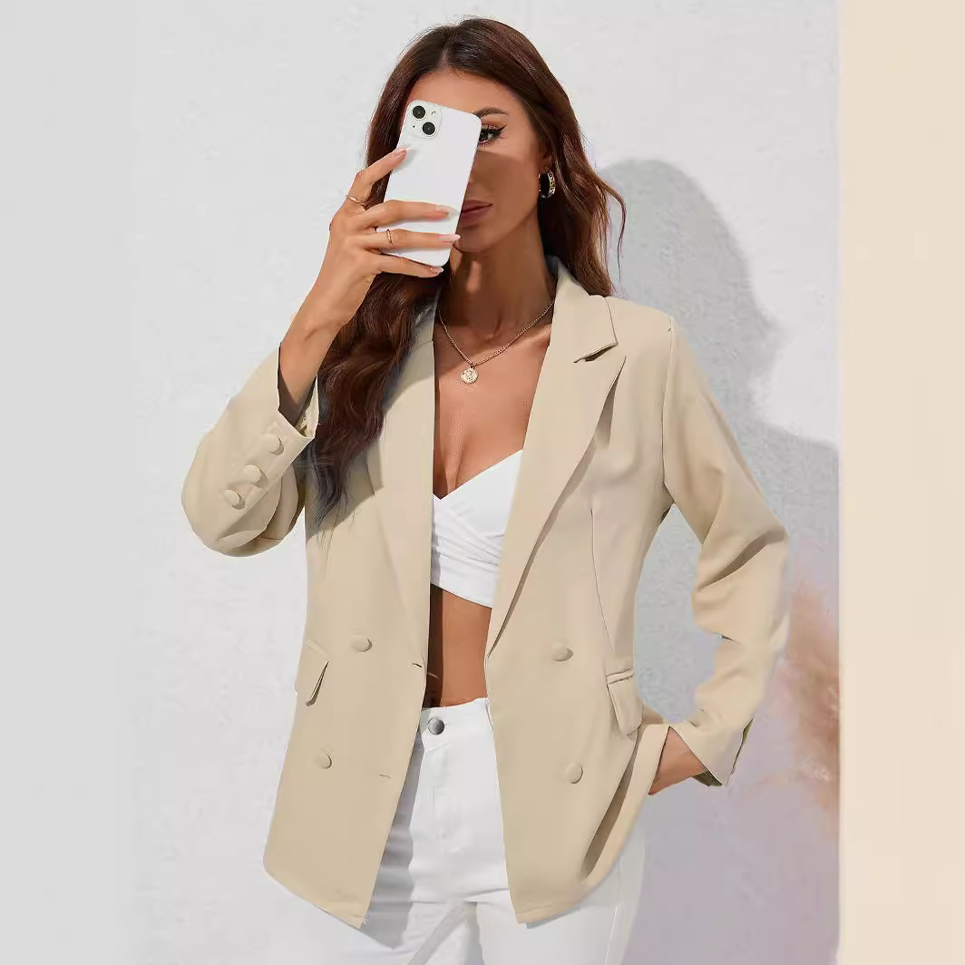 Petit costume à manches longues et revers de couleur unie pour femme, automne et hiver_voghion.com
