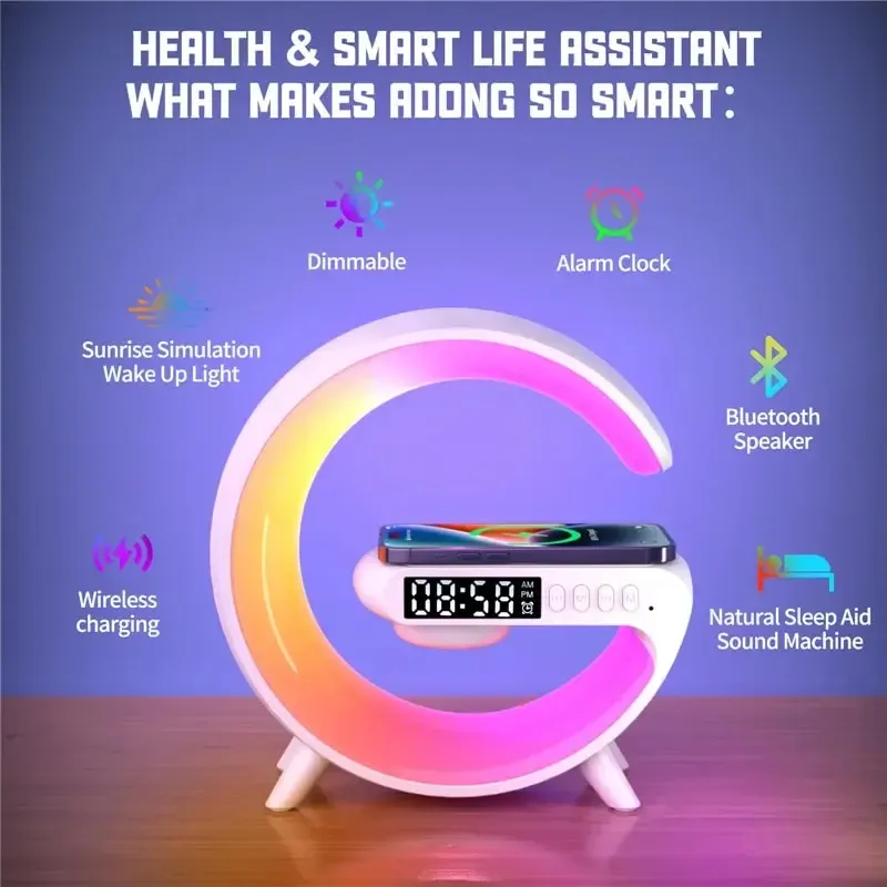Mini Multifunction Wireless Charger Pad Stand Speaker TF RGB Night Light Fast Charging Station For IPhone Samsung Xiaomi_voghion.com