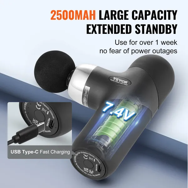 VEVOR Massage Gun Deep Tissue, Percussion Muscle Massager For Athletes - With 4 Speed Levels &amp; 4 Massage Heads, 7.4V 2500mAh Batteries, Handheld_voghion.com