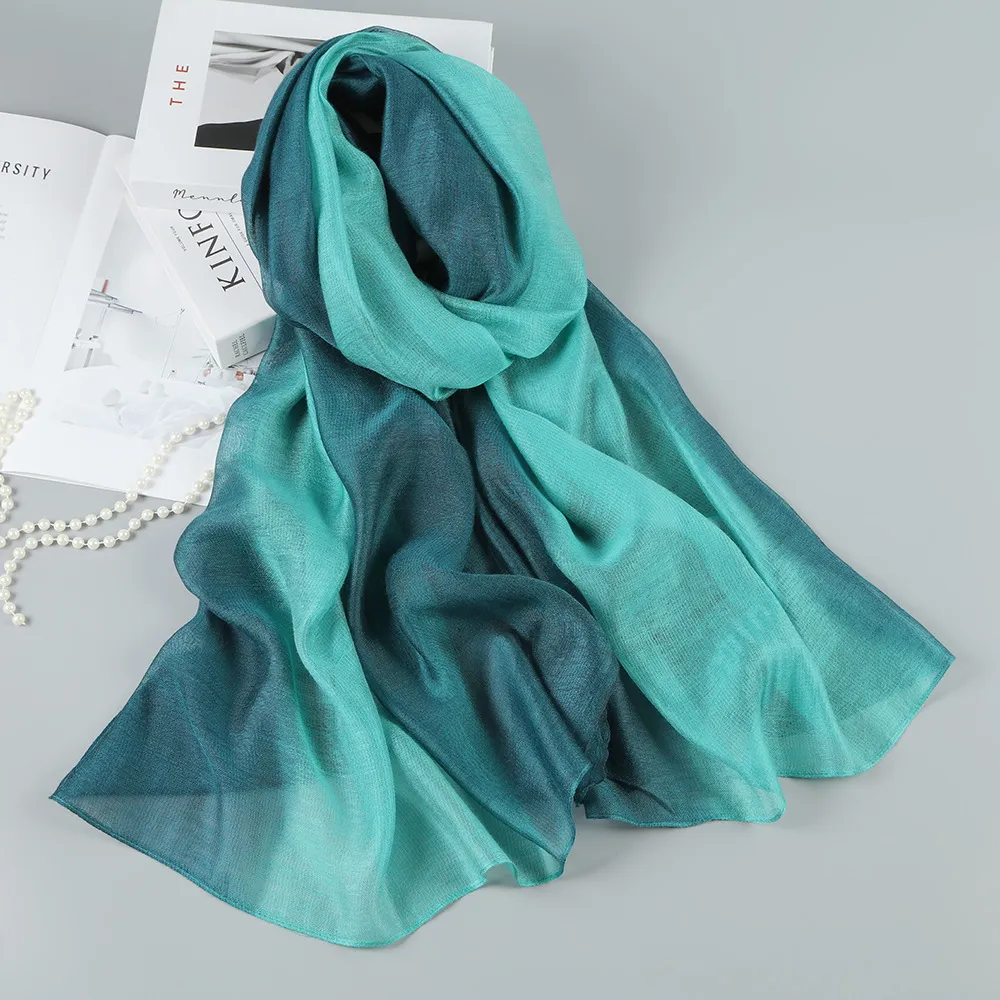 Gradual Change Mulberry Silk Scarf For Women Lightweight Shawl_voghion.com