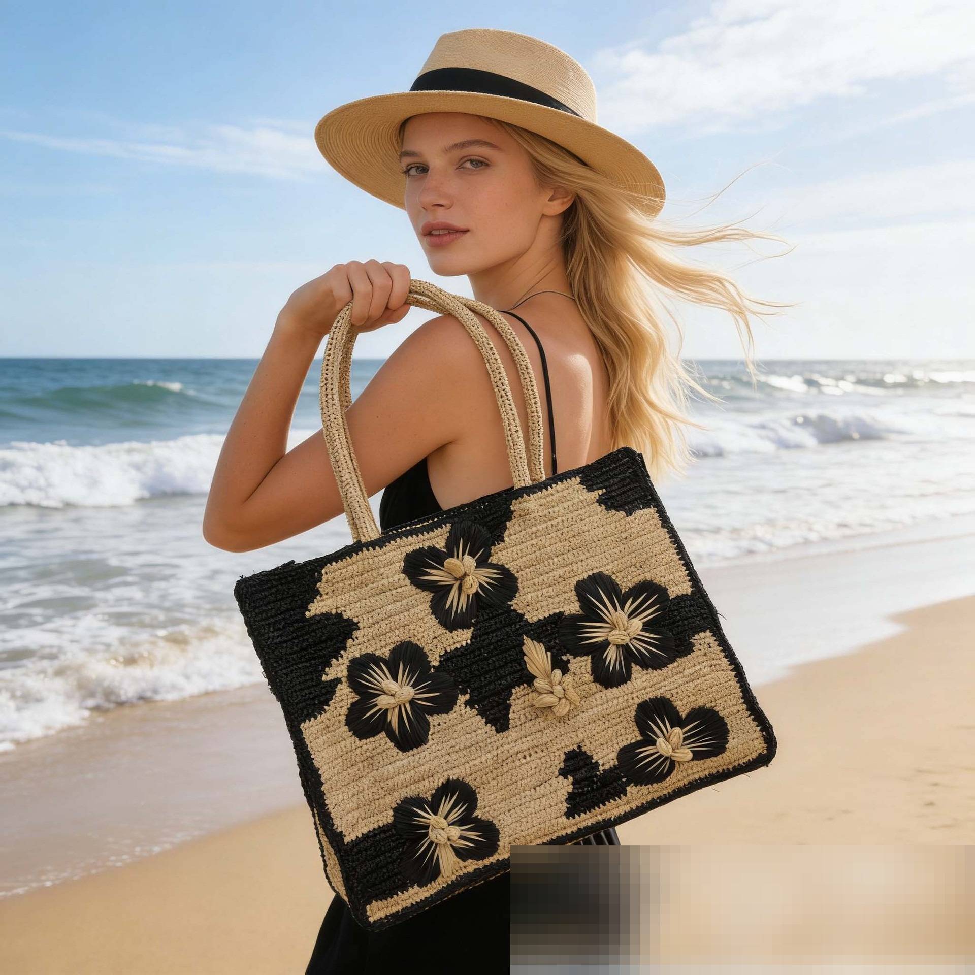 Handgefertigte Raffia Strohtasche Gewebt Elegante Damen Handtasche_voghion.com