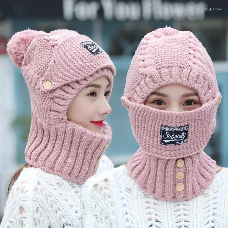 Berets Winter Woolen Hat Scarf Mask One Piece Men's And Women's Warm Ear Protection Knitted Windproof Riding Lei Feng_voghion.com