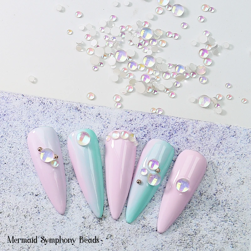 Arte Clavo Magic Color Mermaid Round Glass Crystal Bead Used for Nail Art Microbeads 3D Flat Back Nail Art Decoration Accessory_voghion.com