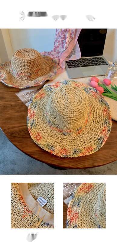 Grass Women's Summer Colorful Weaving Beach Holiday Sunshade And Sunscreen Breathable Hollow Large Brim Showcasing Face_voghion.com