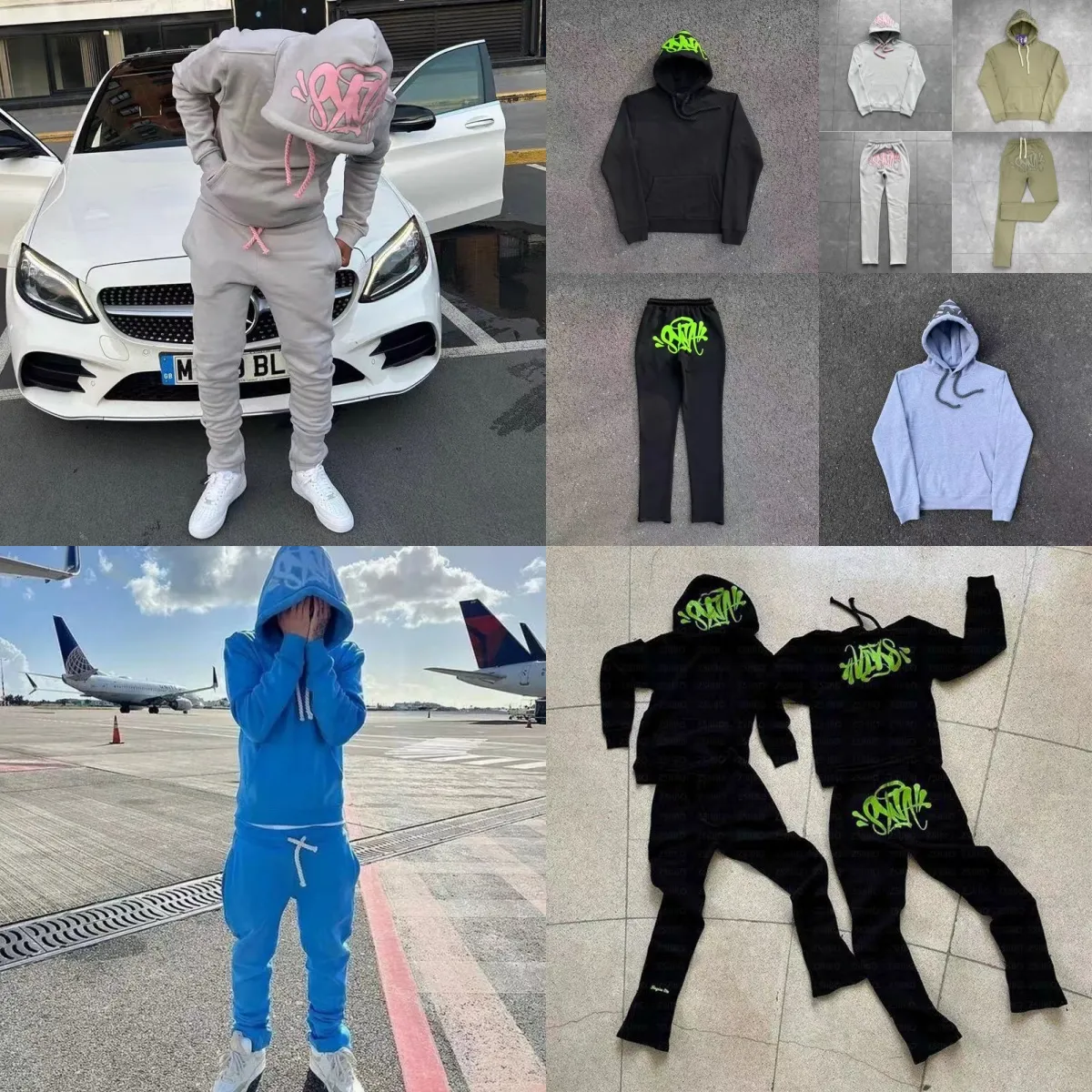 Set Central Cee Baumwollplüsch-Kapuzenpullover Hochwertiger einfarbiger Druck Synaword Sweatshirt Synaworld Hoodies Syna Word Track_voghion.com