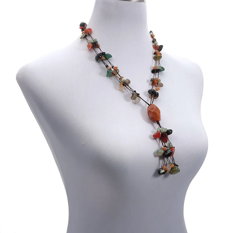 Natural Stone Tassel Necklace Ethnic Beaded Chain For Women Men_voghion.com