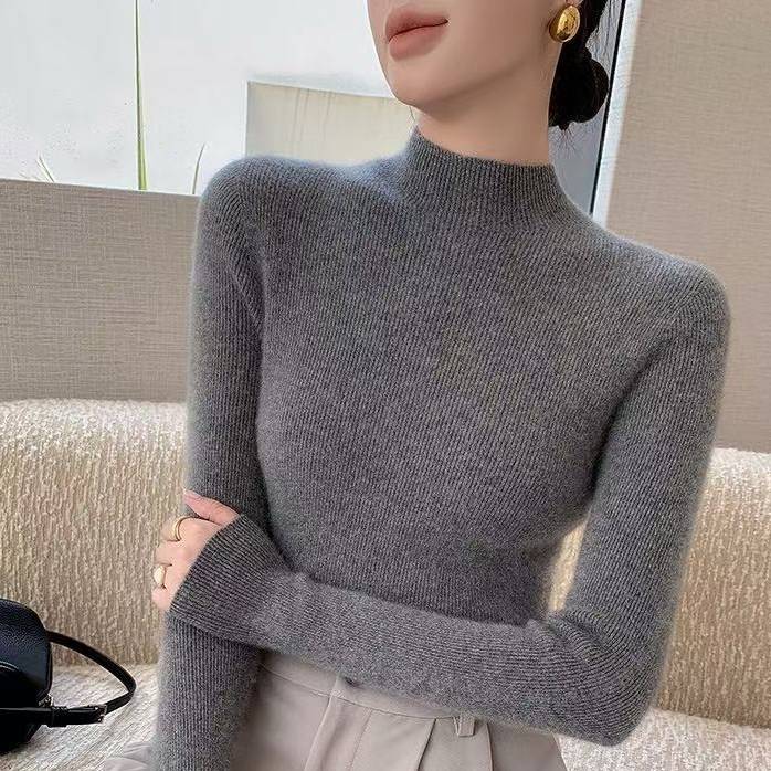 Damen Strickpullover Aus Wollmischung Mit Stehkragen Slim Fit_voghion.com