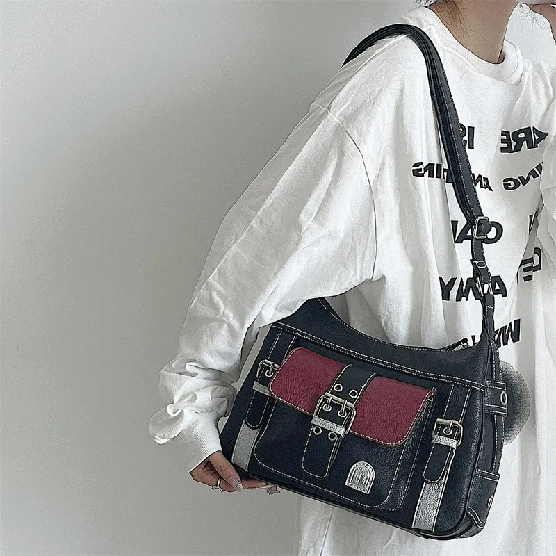 Yogodlns Retro Patchwork Schulter Für Frauen Weiche Leder Crossbody Cool Girl Messenger Bag Shopping Handtasche Handtasche Bolsa_voghion.com