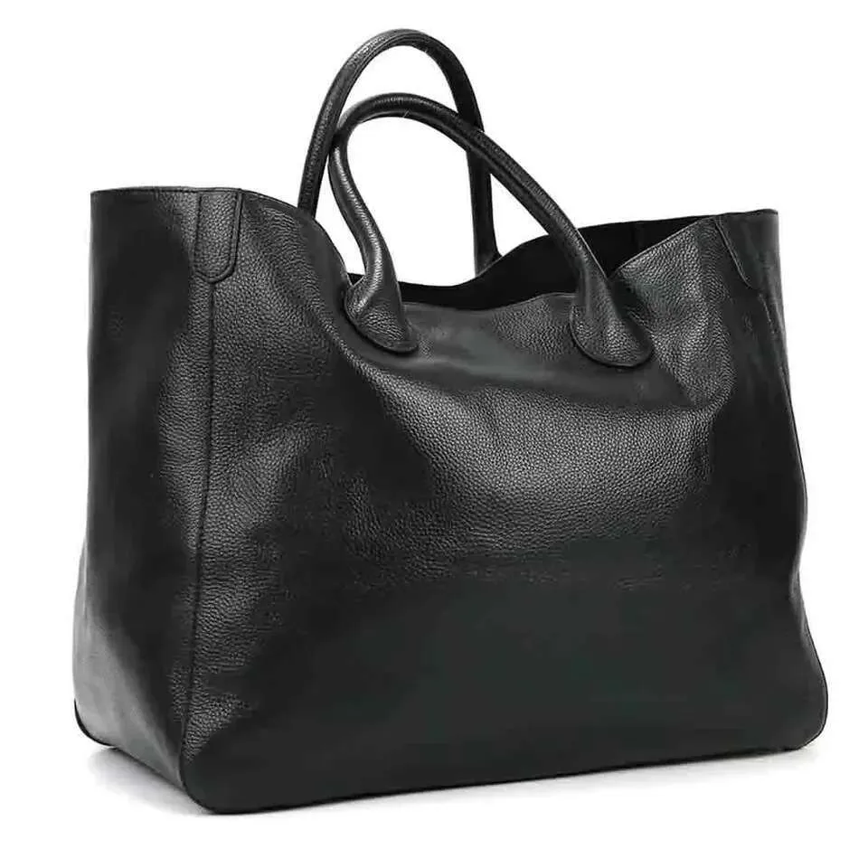 Dames leren tote bag grote schoudertas in geel_voghion.com