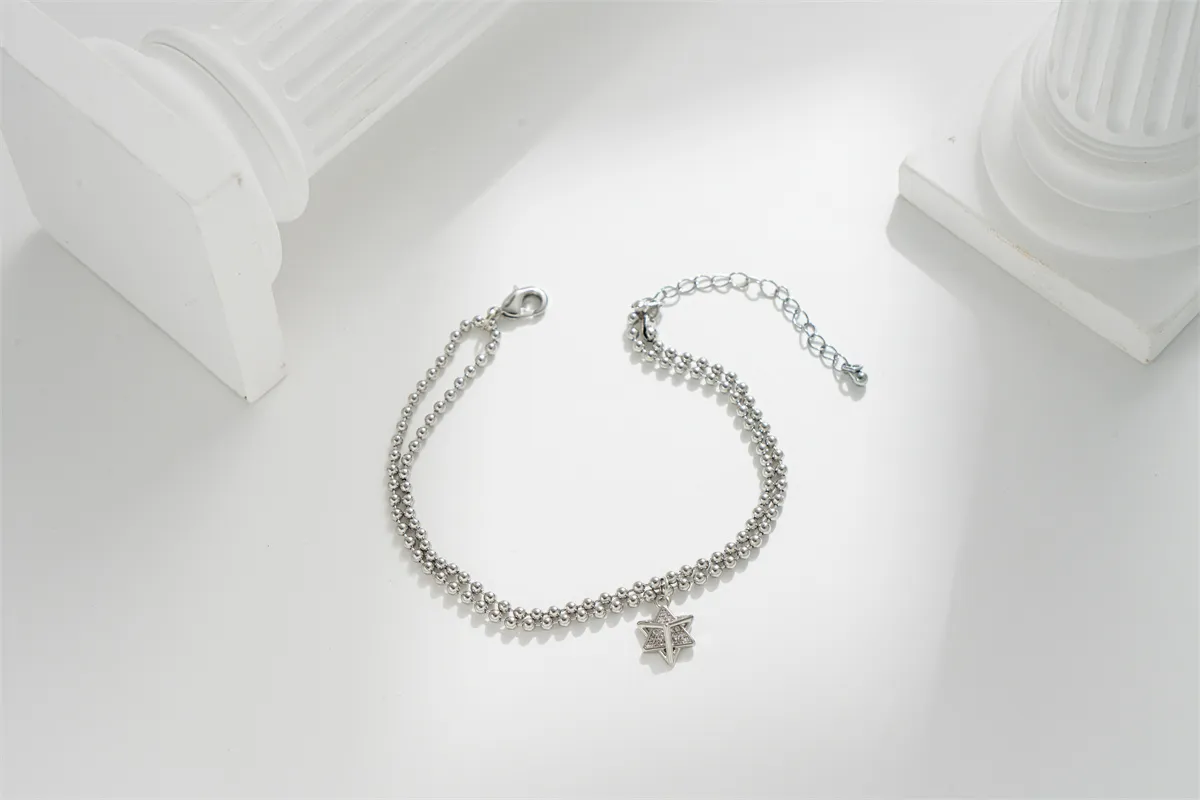 Pulseras de eslabones, joyería de moda, regalos, bola de metal bicapa, pulsera colgante de estrella de seis puntas de alta calidad para mujeres, hombres, fiesta_voghion.com