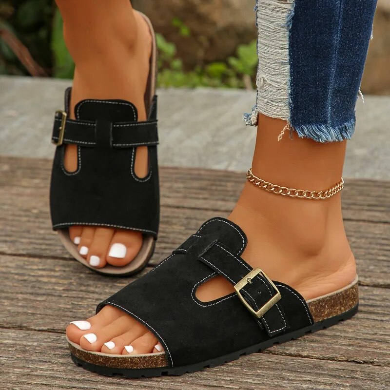 Damen Sandalen mit dickem Fußbett, klassisch, für den Strand, flach, für den Sommer, lässig, rutschfest, mit Fußgewölbeunterstützung_voghion.com
