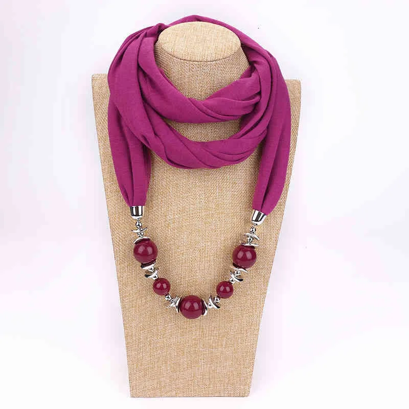 Sciarpa da donna, sciarpa con scialle, collana con ciondolo con perline, sciarpa etnica in chiffon tinta unita, con nappa_voghion.com