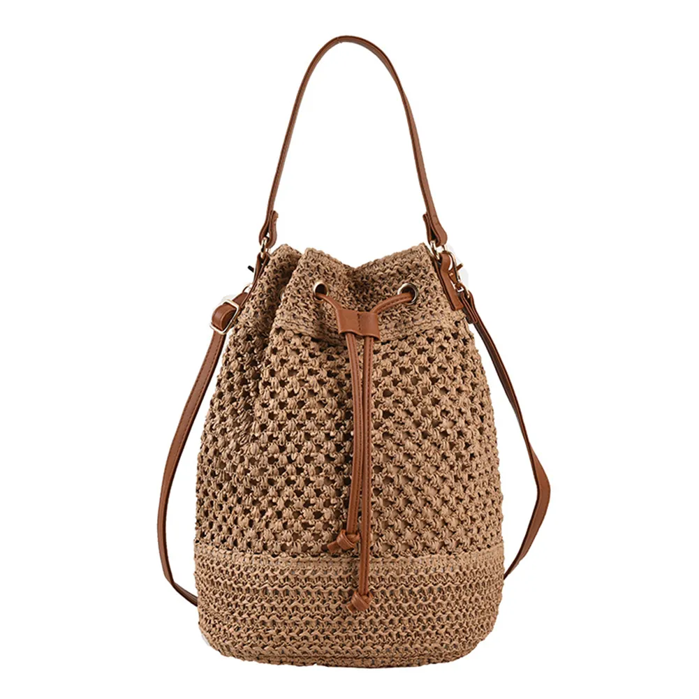 Summer Women Handbags Drawstring Straw Beach Crossbody Bags Adjustable Strap Fashion Casual Simple Elegant For Weekend_voghion.com
