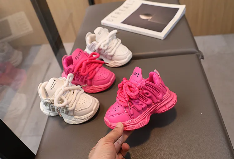 Pigersneakers Børn Børn Trendy Pink Beige Platform Snøresko Littlesprouts Børn Løbesko Skridsikre Pigesko_voghion.com