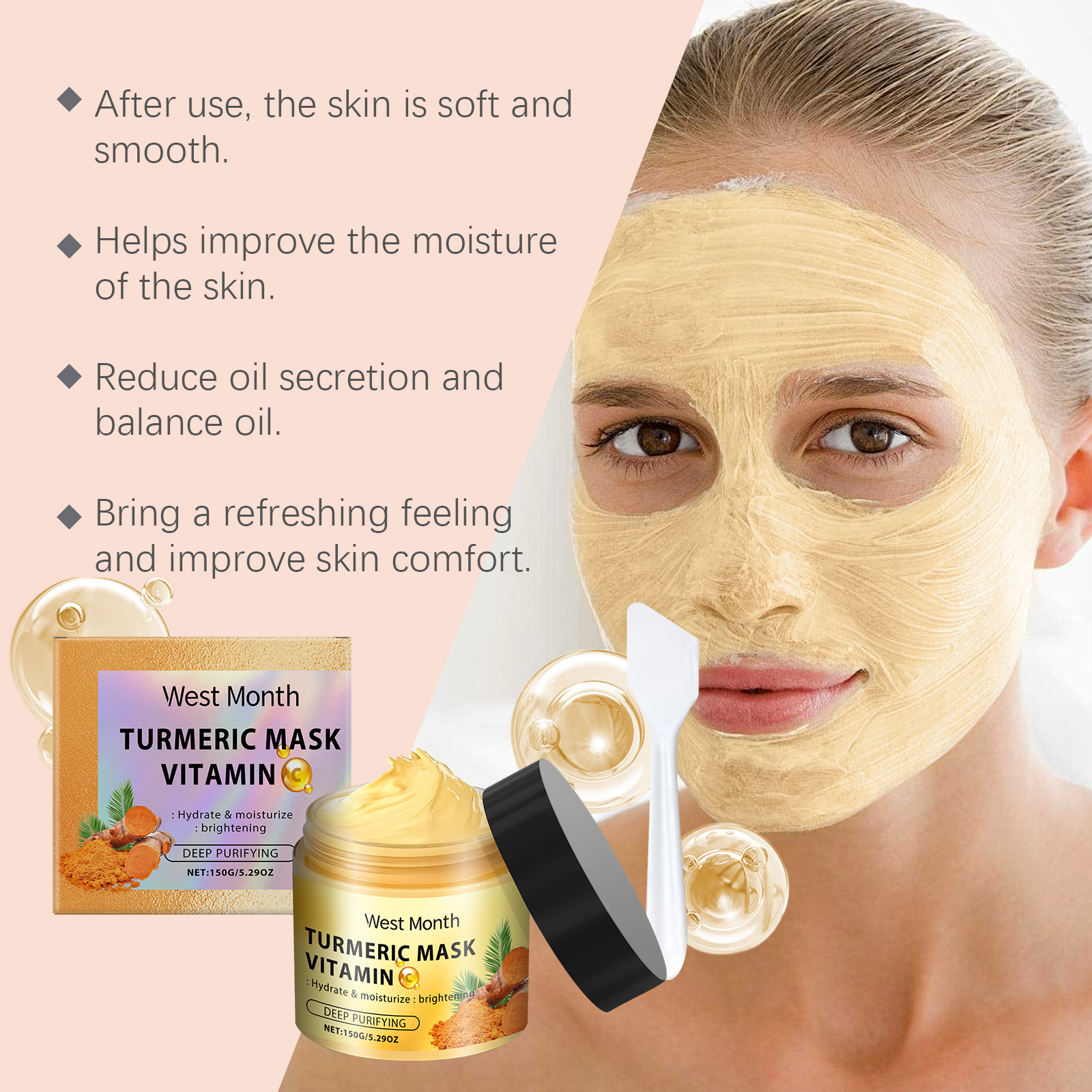 West&Month Vitamin C Turmeric Mud Mask Facial Cleansing, Hydrating, Moisturizing And Firming Skin Smear Vitamin C Mud Mask_voghion.com