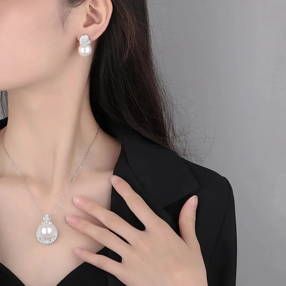 Breloques 100% argent sterling 14 mm pendentif perle collier boucles d'oreilles pendantes laboratoire diamant fête de mariage ensembles de bijoux fins pour_voghion.com