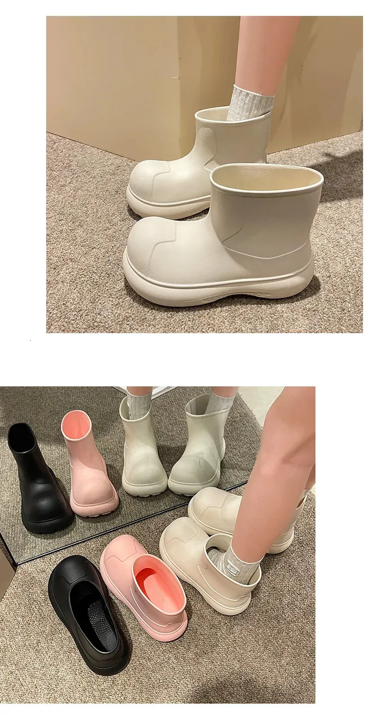 Módní dámské úzké roztomilé venkovní nepromokavé holínky s tlustou podrážkou z EVA, jednoduché a praktické 241031_voghion.com
