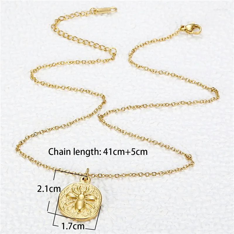 Collares colgantes simples de metal con forma de insecto redondo, elegante cadena de clavícula de acero inoxidable para mujer, moda punk_voghion.com