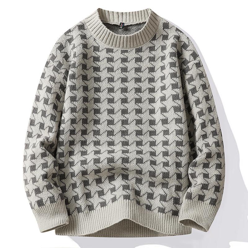 Winter clothing, pullover men's youth, lazy Korean version ins color matching jacquard knit sweater for men_voghion.com