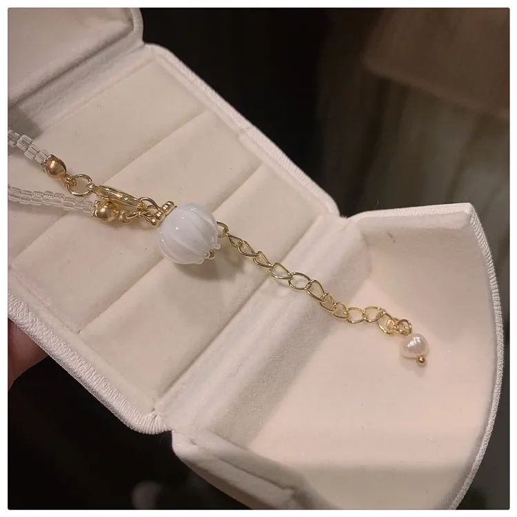 Colliers pendentifs Kawaii Cristal Fleur Bourgeon Collier de perles Doux et mignon Chaîne de clavicule sauvage Tempérament simple_voghion.com