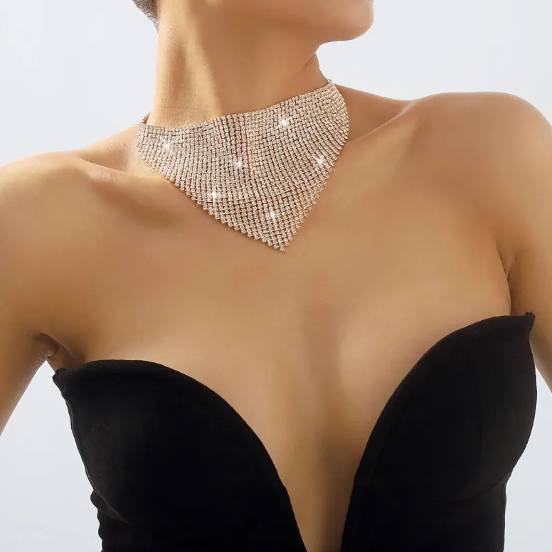 Chains Wide Crystal Bib Collar Necklace Rhinestones Choker Full Clavicle Chain Jewelry For Drop_voghion.com