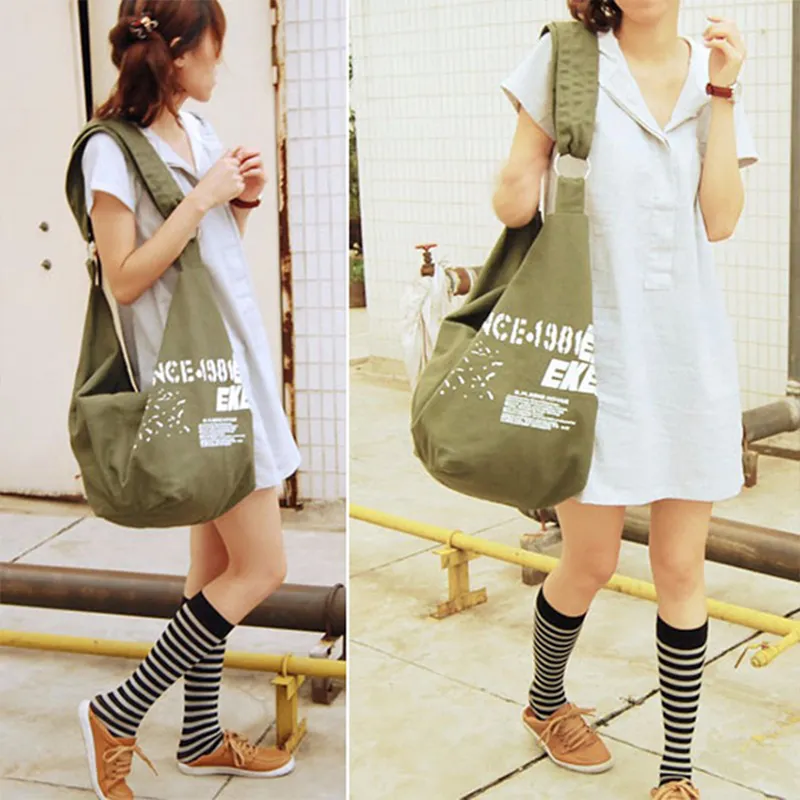 Yogodlns Borsa a tracolla in tela con decorazioni a lettere per donna, grande capacità, borsa da viaggio per studenti, borsa per la spesa_voghion.com