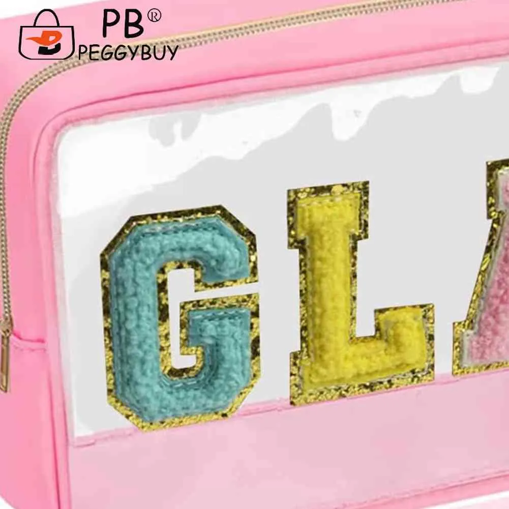 Fashion Cosmetic Bag Large Capacity Casual Organizer Clutch Bags Transparent Embroidered Letter Patches Portable For_voghion.com