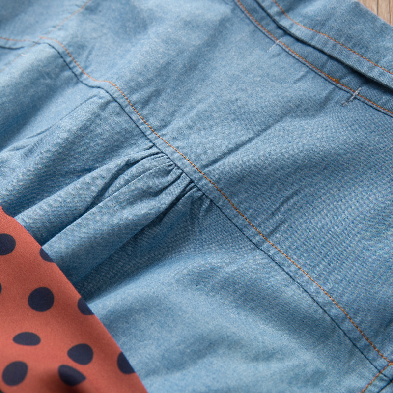 Kinderkleidung Frühling und Herbst Jeanskleid für Mädchen Kindermode Langärmliger Jeansgazerock Gepunkteter Gürtel_voghion.com