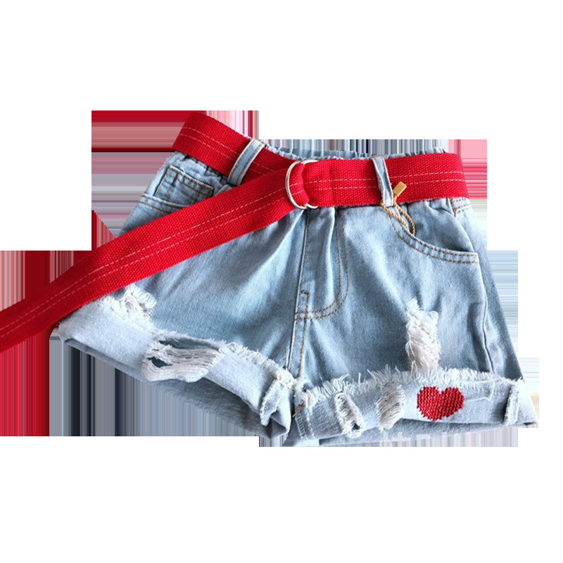 Mother & Kids Baby jeansshorts sommar 2024 ny koreansk stil flickor sommarkläder broderade hot pants mångsidiga barnbyxor_voghion.com