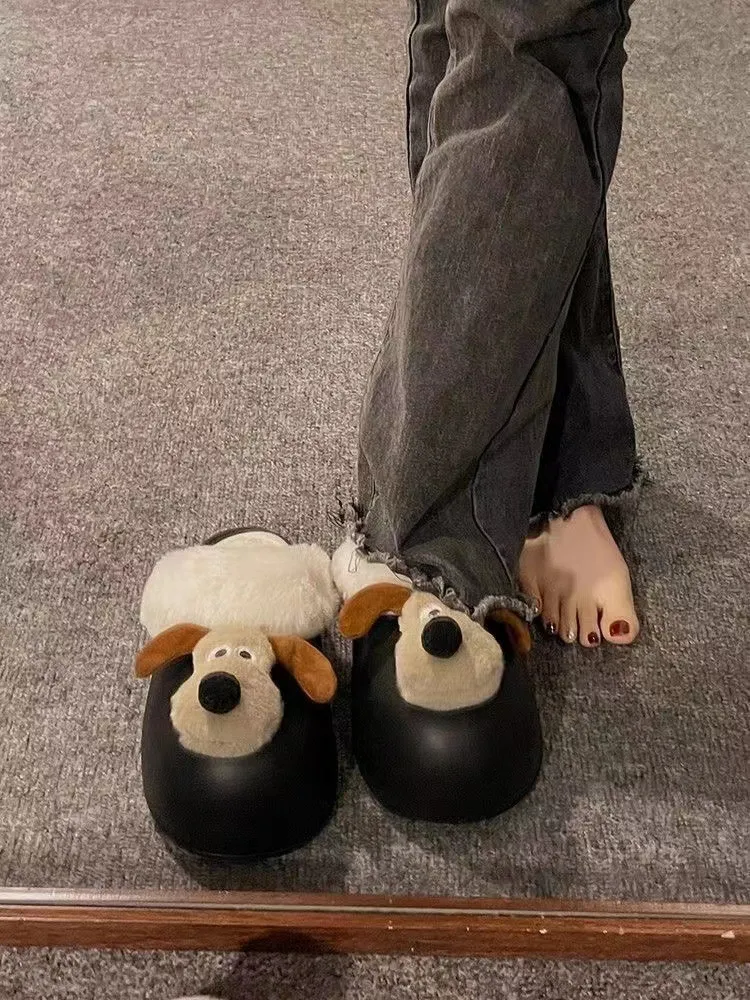 Cartoon Hond Afneembare Waterdichte Winter Leuke Warme Katoenen Pantoffels voor Vrouwen_voghion.com