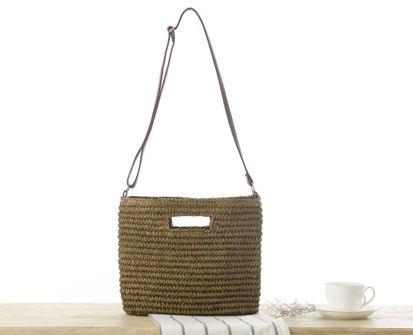 Borsa da spiaggia in stile pastorale con tracolla singola in paglia da donna_voghion.com