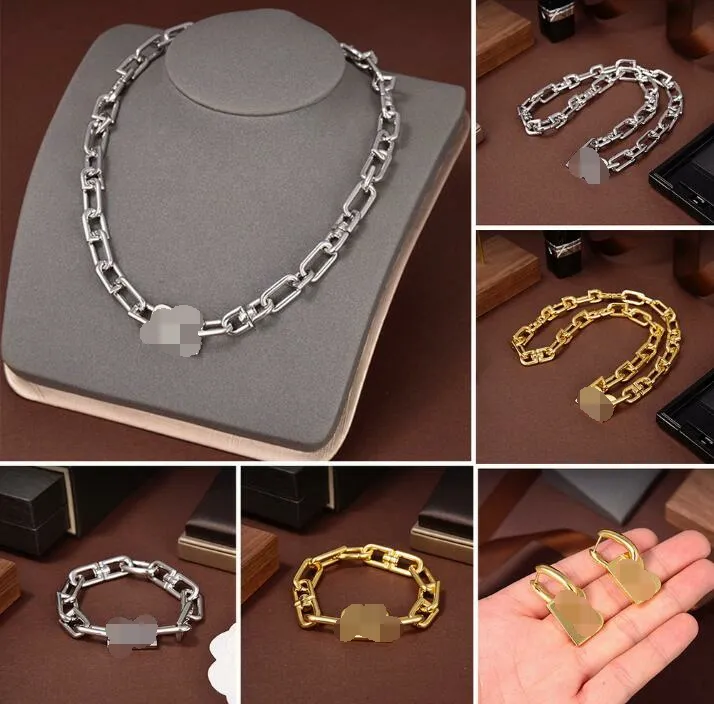 Titanium steel Great B letter Thick chain necklace female exaggerated temperament retro glamorous earrings Famous brand_voghion.com