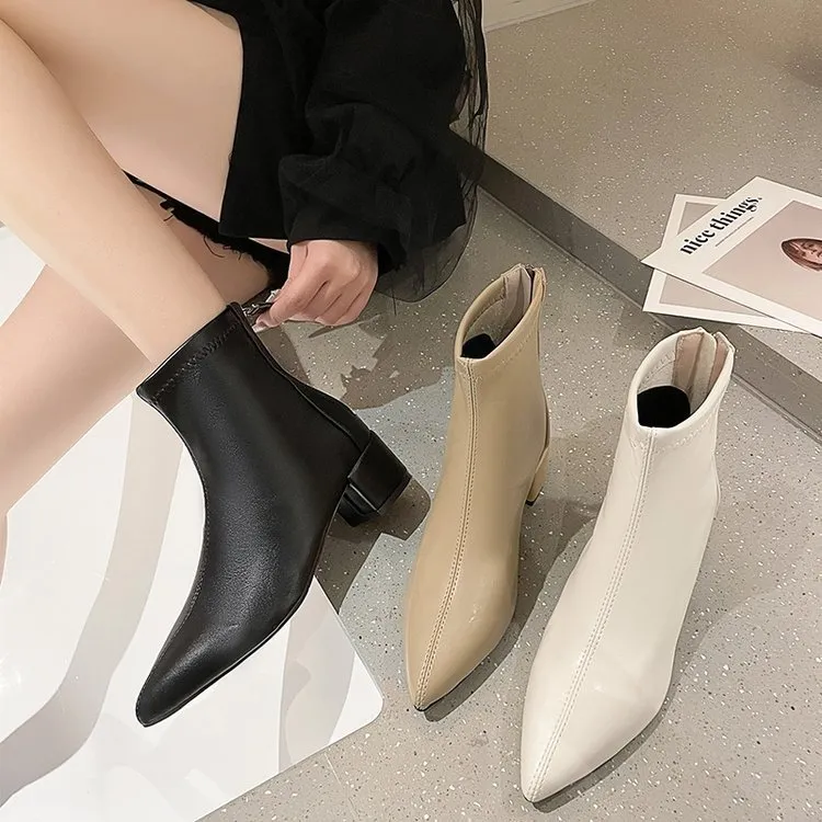 Women's Elegant Black Soft Leather High Heel Pointed Toe Slimming Stretchy Knee-length Boots New Arrival Autumn/winter_voghion.com