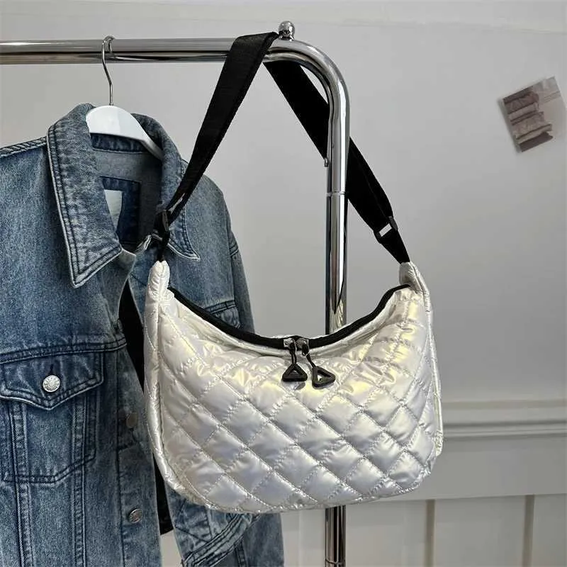 Borsa a tracolla in cotone spaziale, alla moda, hobo, con motivo a reticolo, borse a mano di grande capacità, per le donne_voghion.com
