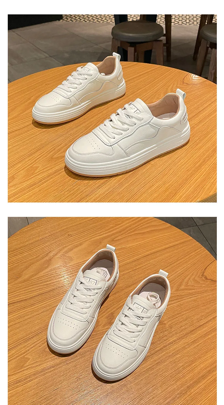 Genuine Leather Flat Bottomed Round Toe Mesh Breathable Comfortable Soft Casual And Fashionable Board Shoes_voghion.com