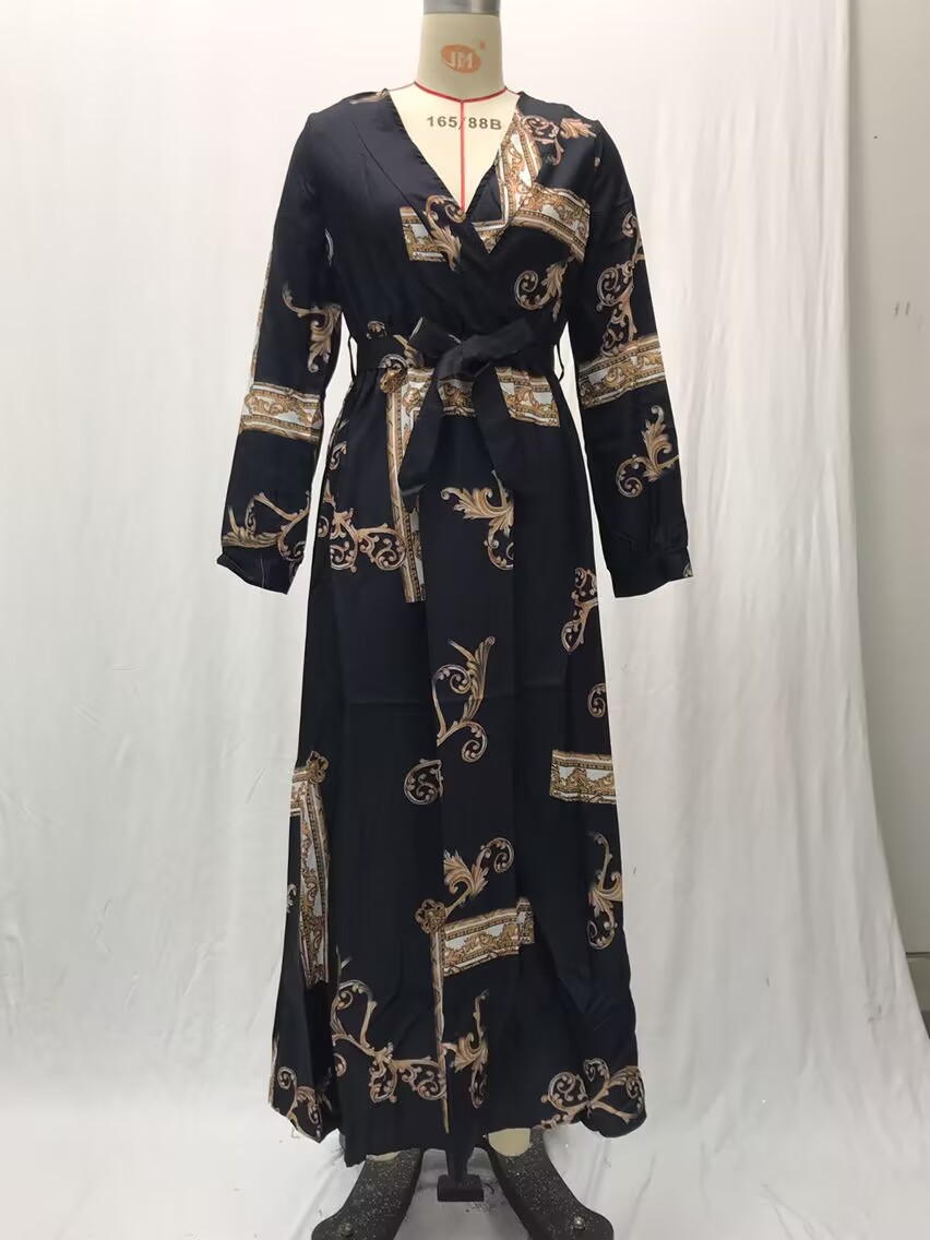 Women's retro palace style printed long-sleeved dress mopping shirt dress_mkmklike.com