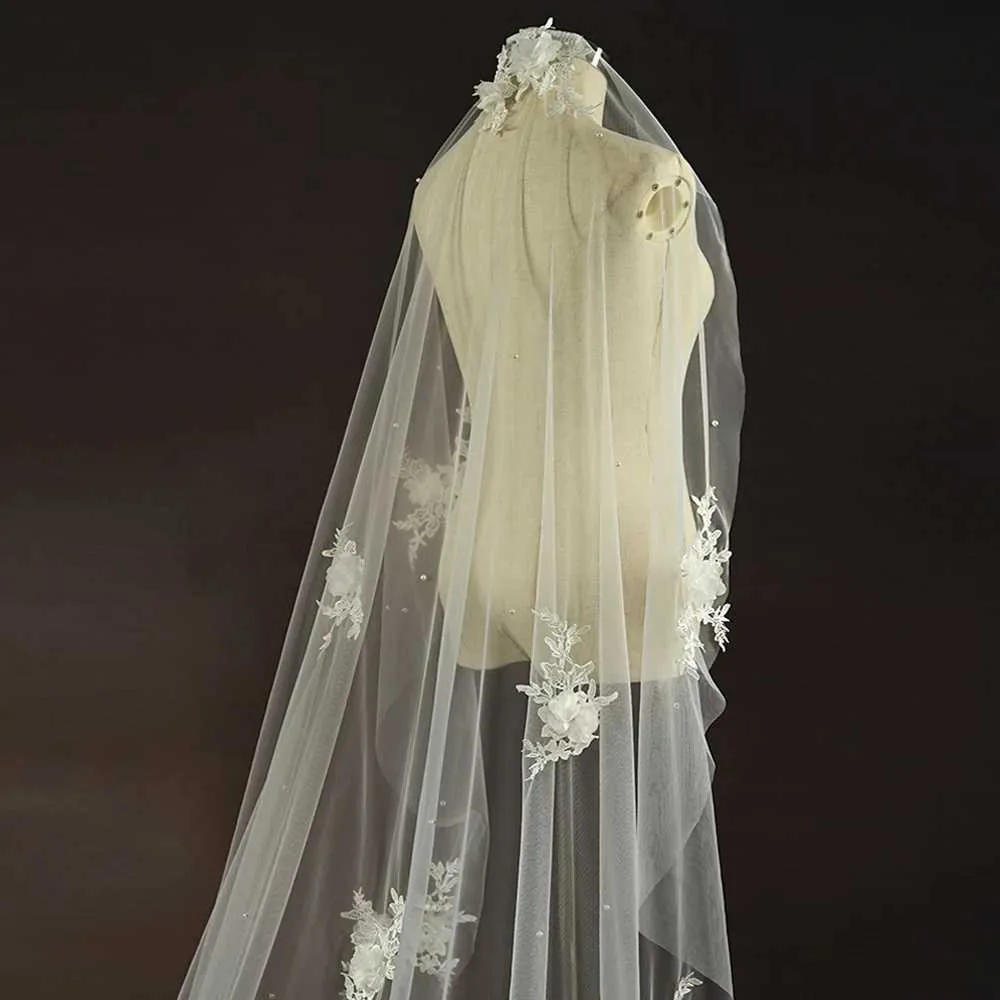 Haarschmuck 3D Blumen Brautschleier Perlen Schleier 1 Tier Lange Kathedrale Veu Mit Kamm Hochzeit Zubehör Für Braut VP56_voghion.com