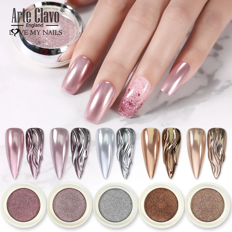 Arte Clavo 2021 Hot Holographics Nail Powders Shining Rose Gold Metal Mirror Powder For Nail Art Chrome Pigment DIY Accessories_voghion.com