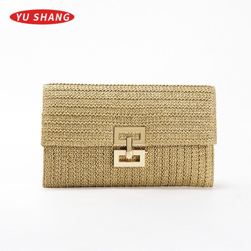 Bohemian Urlaub gewebte Clutch Handtasche Klappe Stroh Umschlagtasche_voghion.com