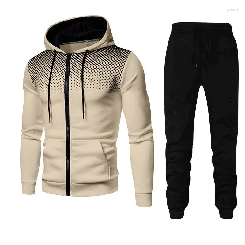 Men's Tracksuits 2024 Polka Dot Printing Solid Color Zipper Up Suit Autumn/winter Fleece Lined Men Women's Sports Hooded_voghion.com