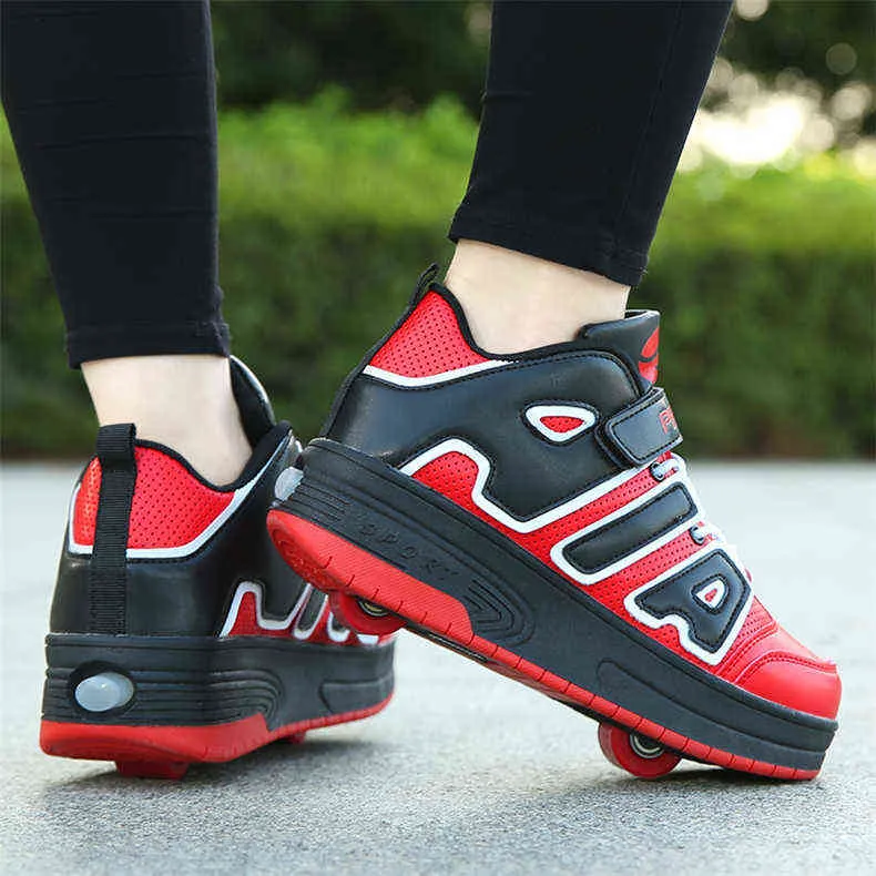 Chaussures de sport à roulettes avec deux roues pour enfants garçons filles mode tennis enfants garçon fille patinage roue sneaker_voghion.com