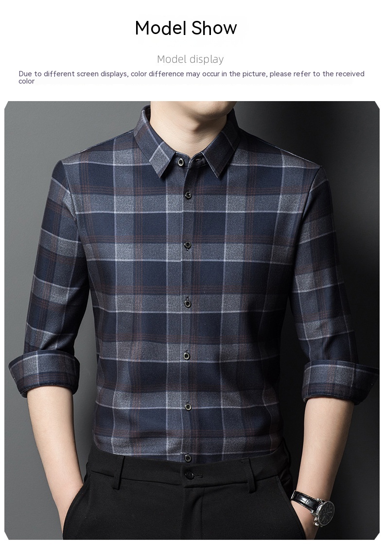 2024 Autumn/Winter New Traceless Men's Wool Plush Thickened Long sleeved Shirt Business Breathable Shirt_voghion.com