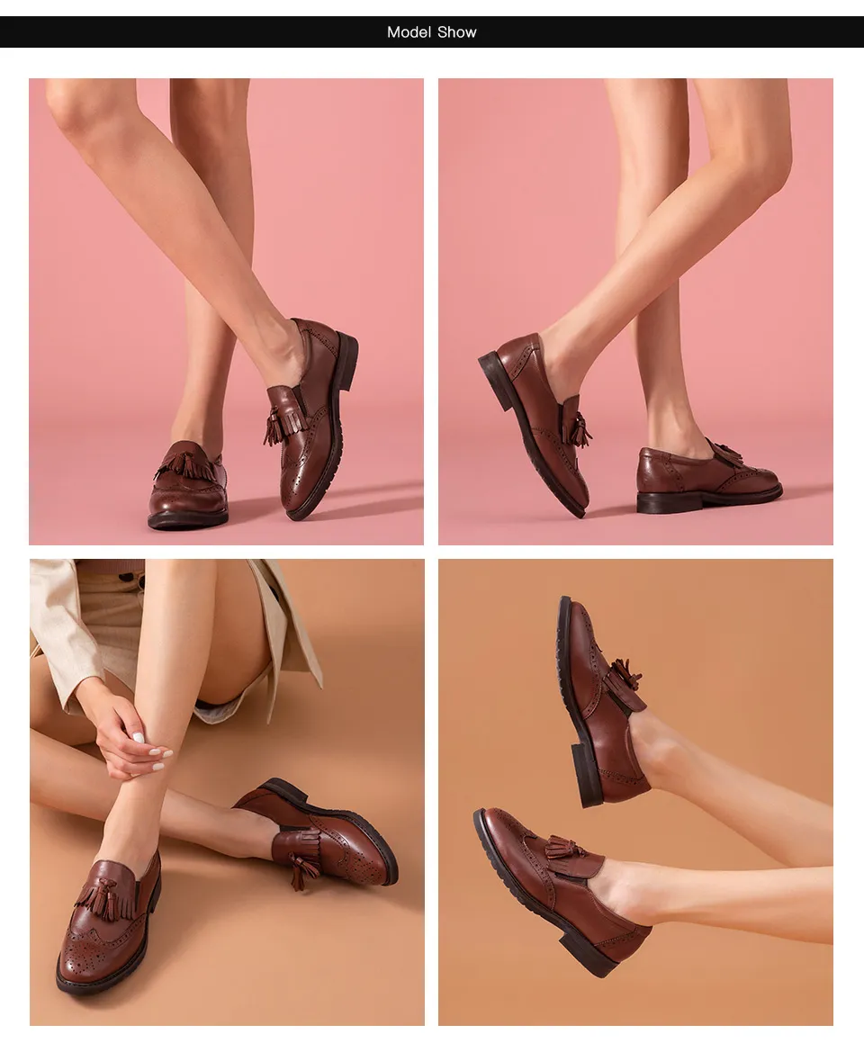 Damen Leder Brogue Slipper Freizeitflachschuhe Frühling Herbst_voghion.com