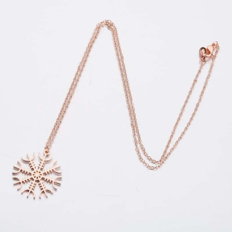 Colliers pendentifs Collier chaîne pour femmes en acier inoxydable Mode Flocon de neige Or rose Cadeaux BijouxPendentif_voghion.com