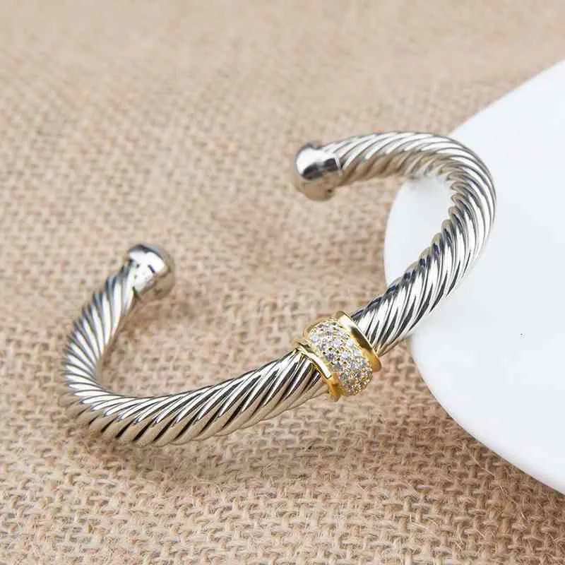 Cable Bangle Bracelet With Zircon For Women Silver Classics_voghion.com