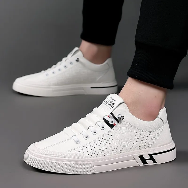 Men White Trainer Shoes Breathable Athleisure Versatile Comfort_voghion.com