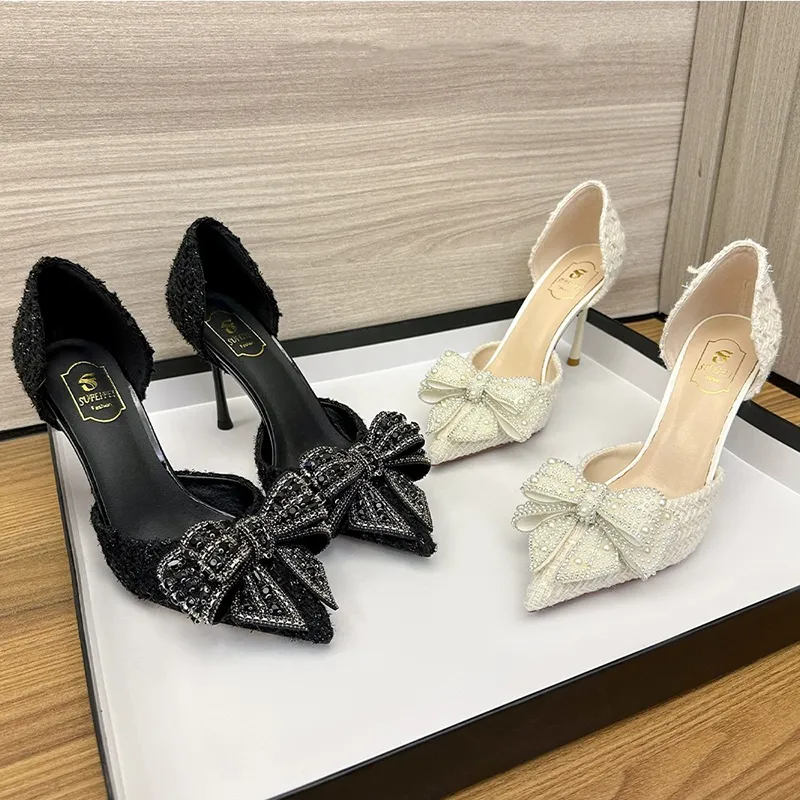 Parel Kristal Strik Wit Bruiloft Vrouwen 2024 Lente Merk Designer Hoge Hakken Pumps Vrouw Dunne Hak Feestschoenen_voghion.com