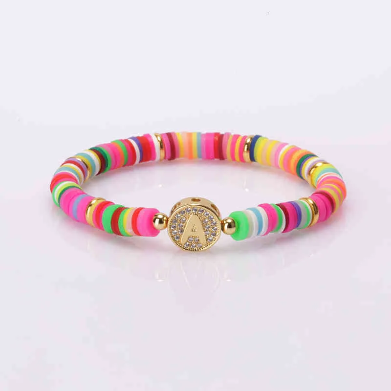 Bohemia Gypsy Gold Initial 26 Alphabet Letter Name Charm Coloful Rainbow Silicone Plastic Beaded Bracelets For Women Man_voghion.com