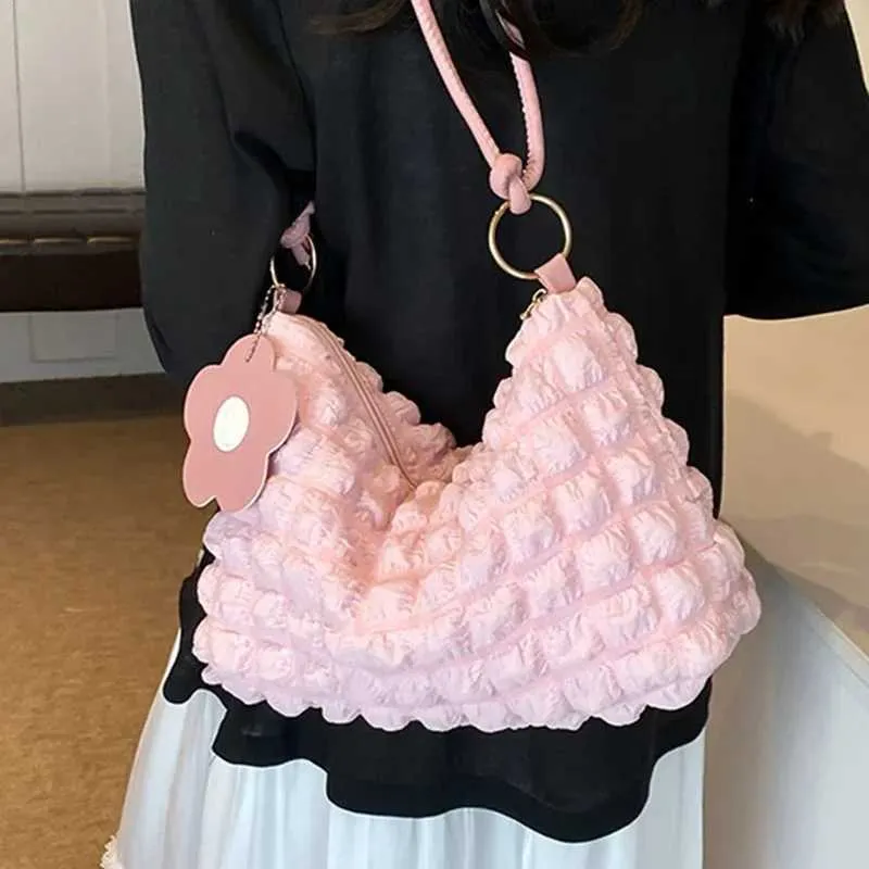 Sac à main coréen à bulles souples pour femmes, sac à bandoulière décontracté avec motif nuage pliable, portefeuille mignon Y241123_voghion.com